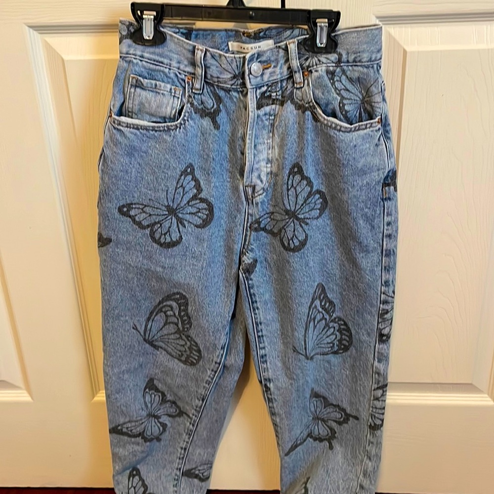 Womens PacSun Straight Leg Butterfly Jeans